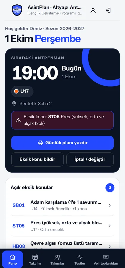 Telefonda AsistPlan panosu